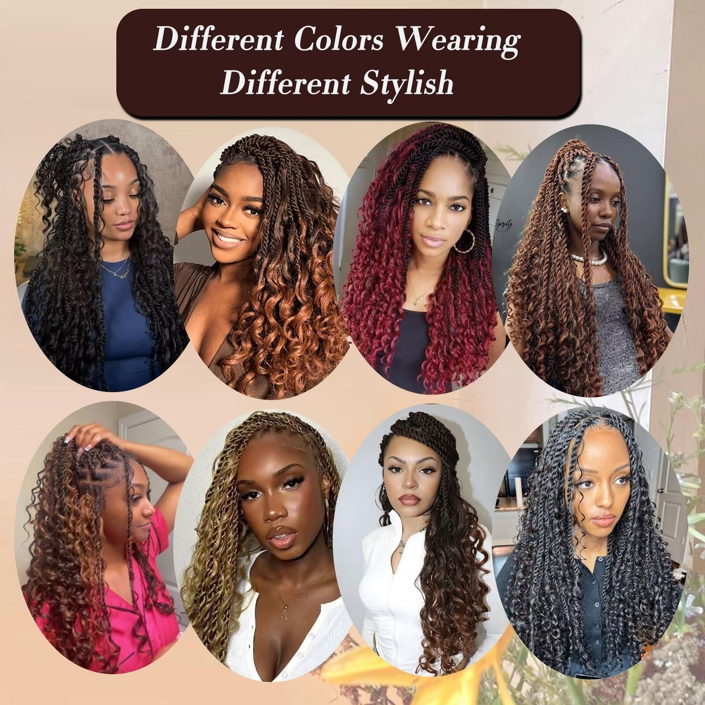 Boho Island Twist Crochet Hair 8 Packs 18 Inch Omber Burgundy Pre-Looped Goddess Senegalese Twist Crochet Hair with Curly Ends Boho Style Braids for Women T1B/BUG#