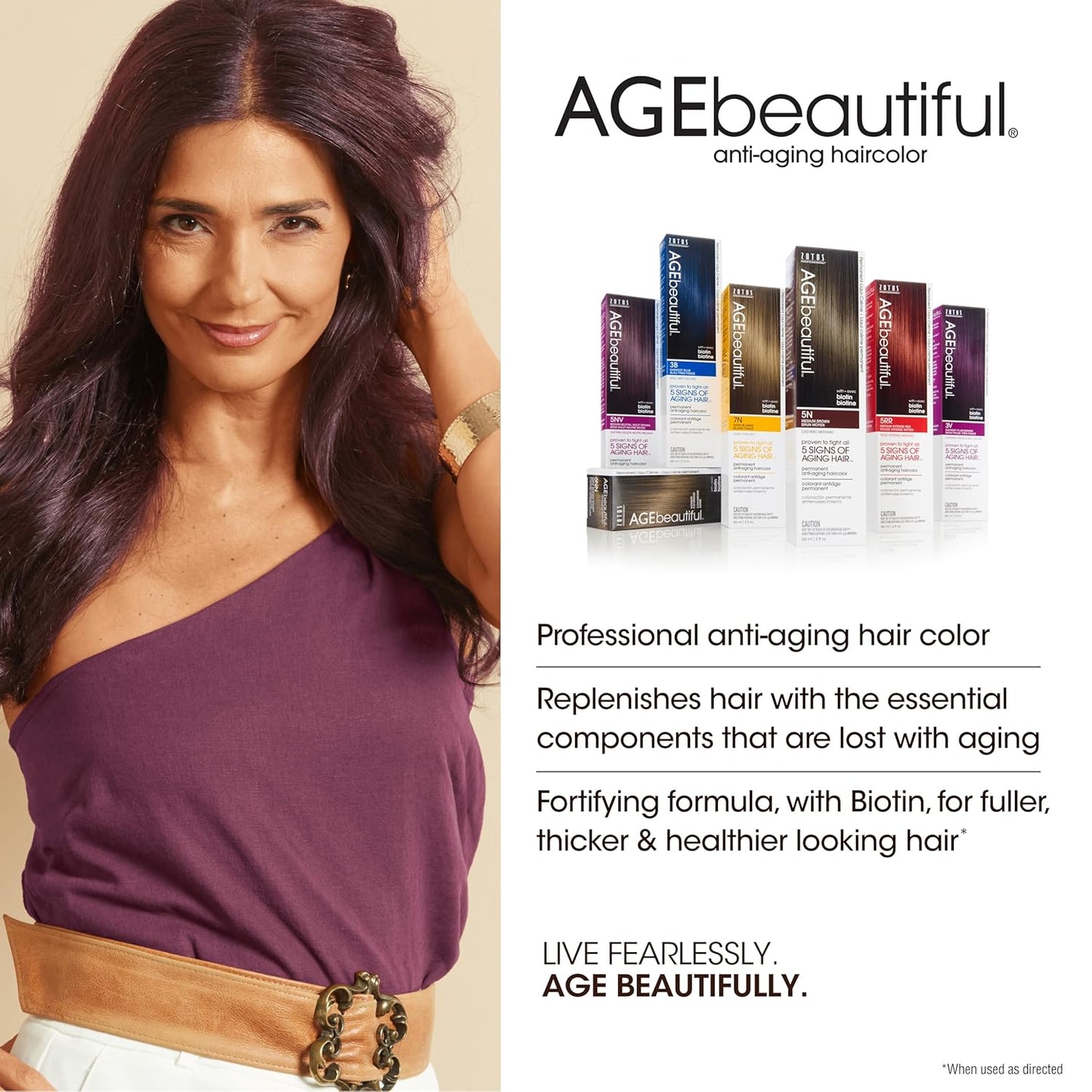 AGE Beautiful Permanent Hair Color Cream - 100% Gray Coverage Hair Dye with Biotin for Thicker, Fuller Hair | Professional Salon Quality