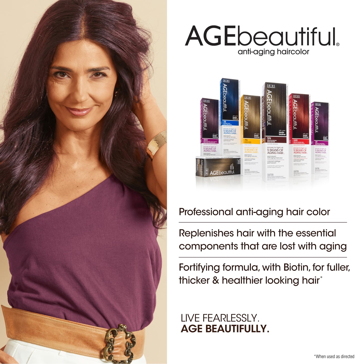 AGE beautiful Permanent Hair Color Cream, Warm & Rich Shades, 100% Gray Coverage Hair Dye with Biotin Anti-Aging Formula for Fuller, Thicker Hair, Professional Salon Quality