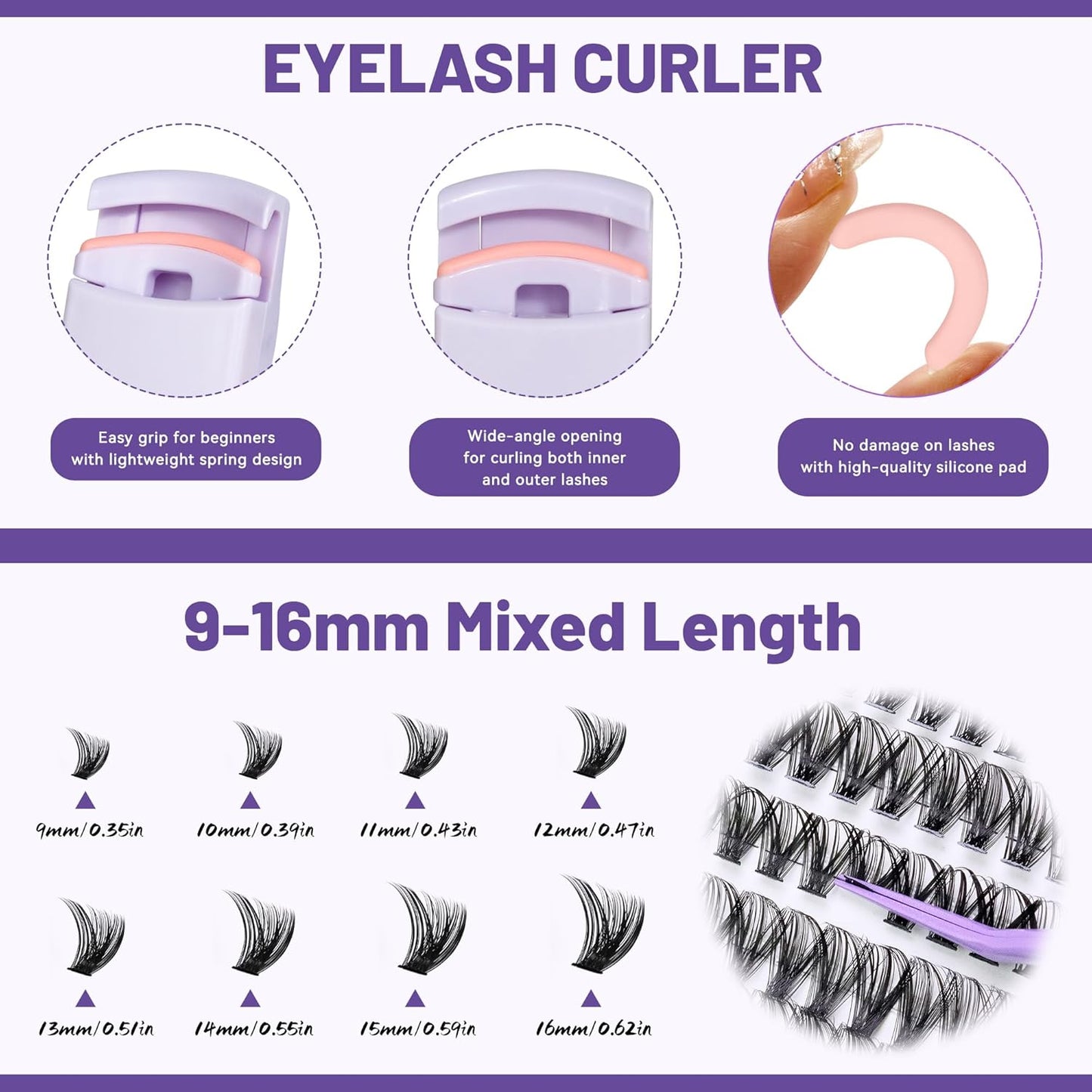 False Eyelashes Kit - 5-Pack with Glue, Tweezers & Curler | Reusable for Natural or Dramatic Looks