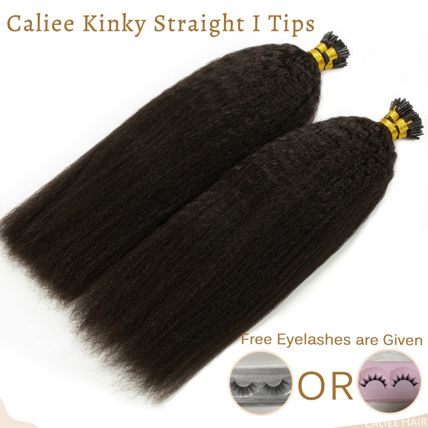 Caliee I Tip Hair Extensions Real Human Hair Kinky Straight 18 Inch Natural Hair Extensions I Tips Human Hair for Black Women Natural Black Color Thick End 50G 50s/pack