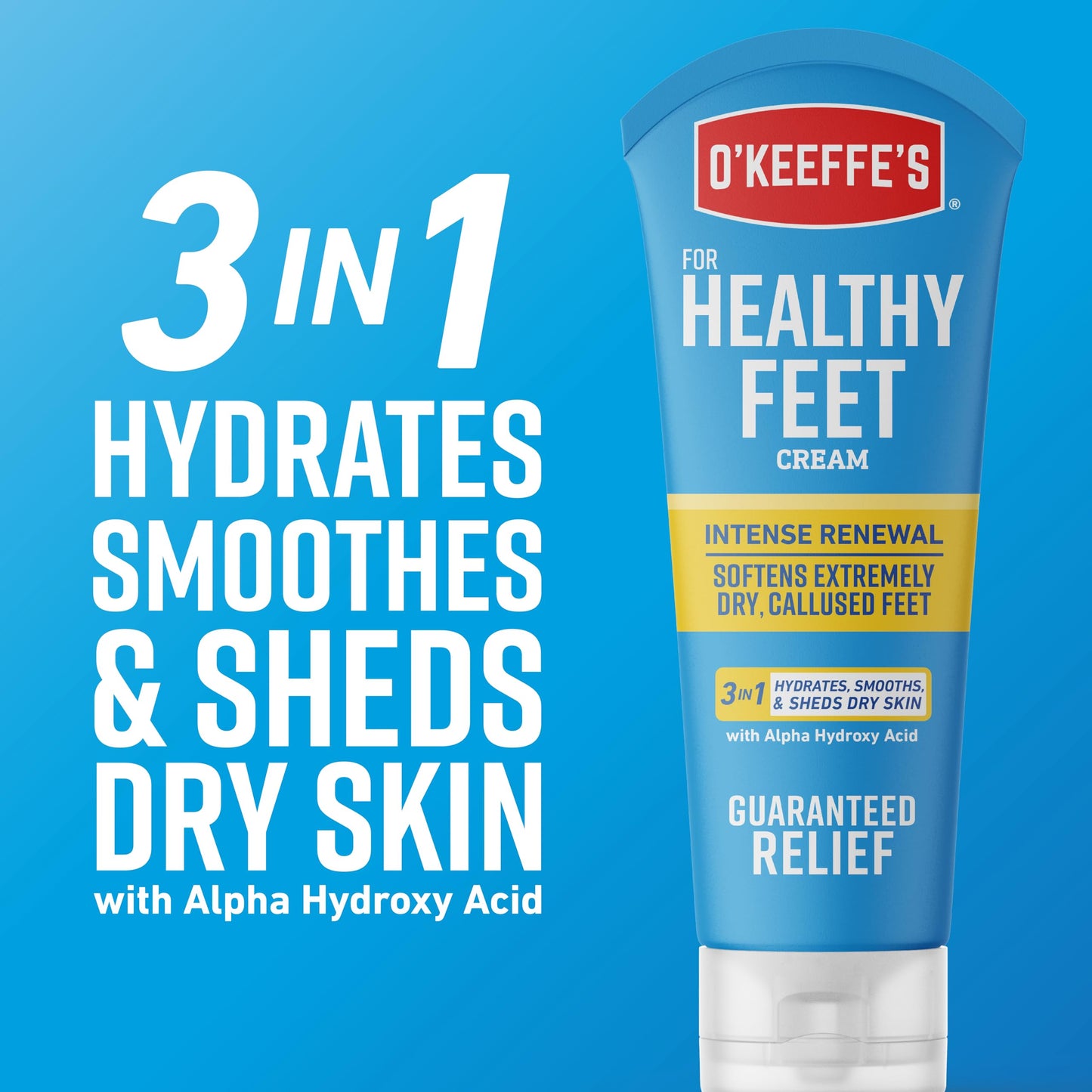 O'Keeffe's for Healthy Feet Intense Renewal Cream with Urea & Alpha Hydroxy Acid - 3 oz Tube - Chemically Exfoliates and Softens Extremely Callused, Dry Feet (Pack of 2)