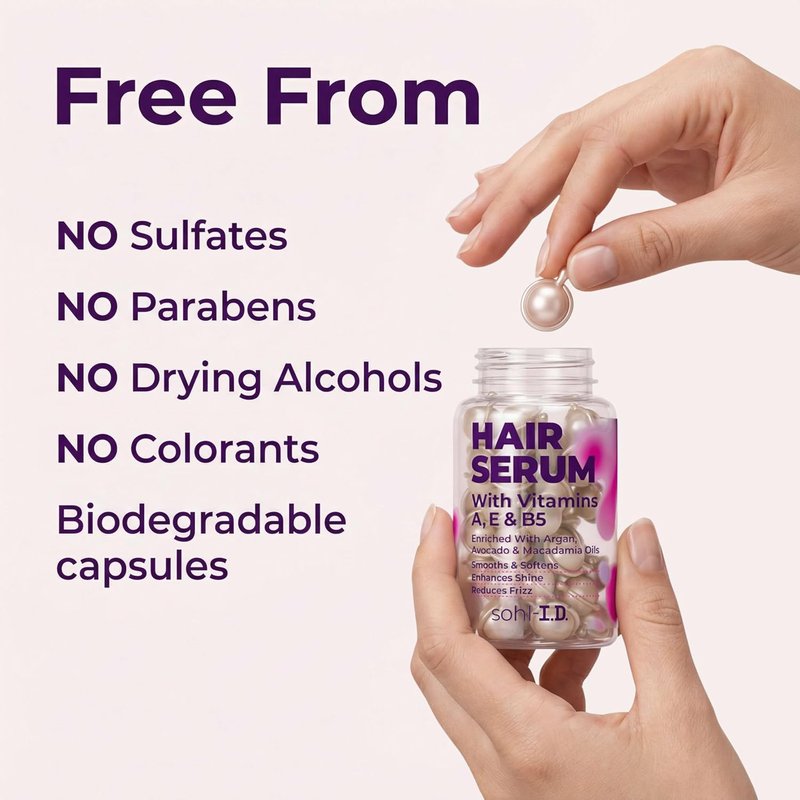 Sohl-I.D. Hair Serum for Frizzy Hair - Moisturizing Treatment for Dry, Curly Strands | Smooth & Shine Capsules