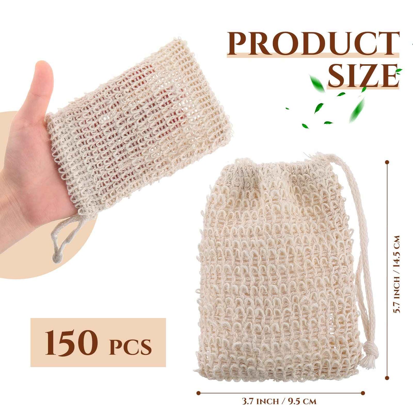 Rtteri 200 Pcs Soap Exfoliating Bag, Natural Sisal Soap Pouch Saver Body Shower Bar Mesh Body Net with Drawstring for Foaming and Drying