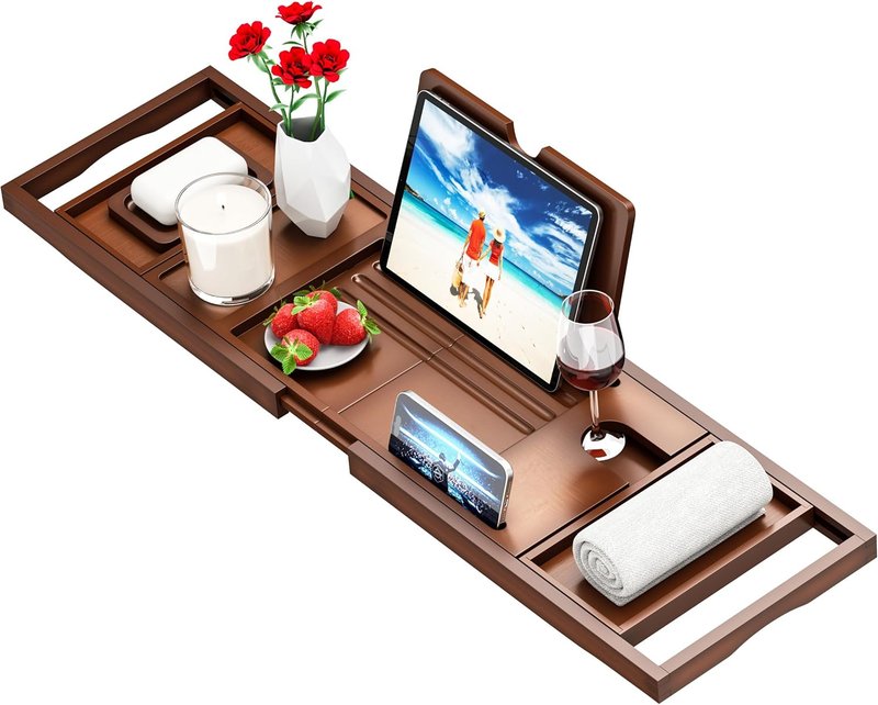 Bathtub Tray Caddy - Premium Expandable Bath Table Fits Most Tubs | Stylish and Functional Design