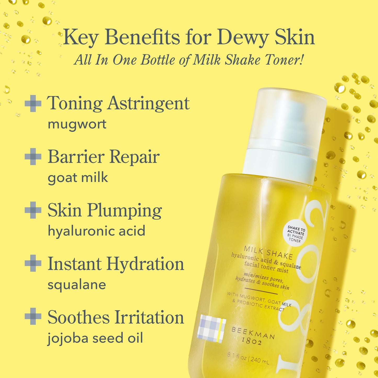 Beekman 1802 Sensitive Skin MVPs – Milk Shake Hydrating Facial Toner + Milk Drops Ceramide Serum + Bloom Cream Face Moisturizer – Fragrance Free, Sensitive Skin Safe, Made with Goat Milk