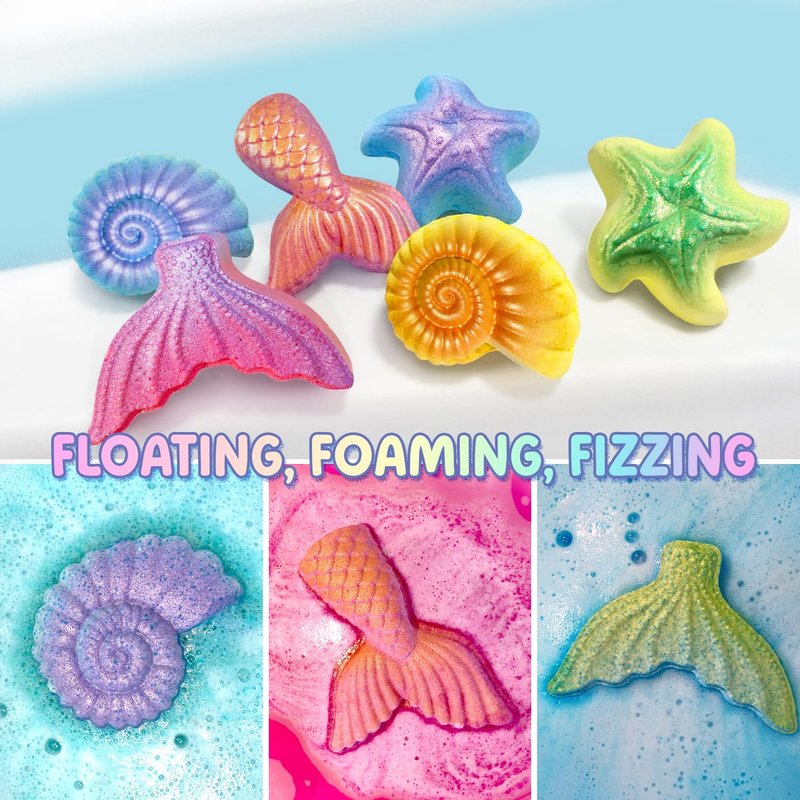 Clear&Fresh Mermaid Bath Bombs for Kids with Surprise Toys Inside, 9 Extra Large Bath Salts with Calming and Long-Lasting Scent, Natural Bubble Bath Bombs for Girls Sensitive Skin