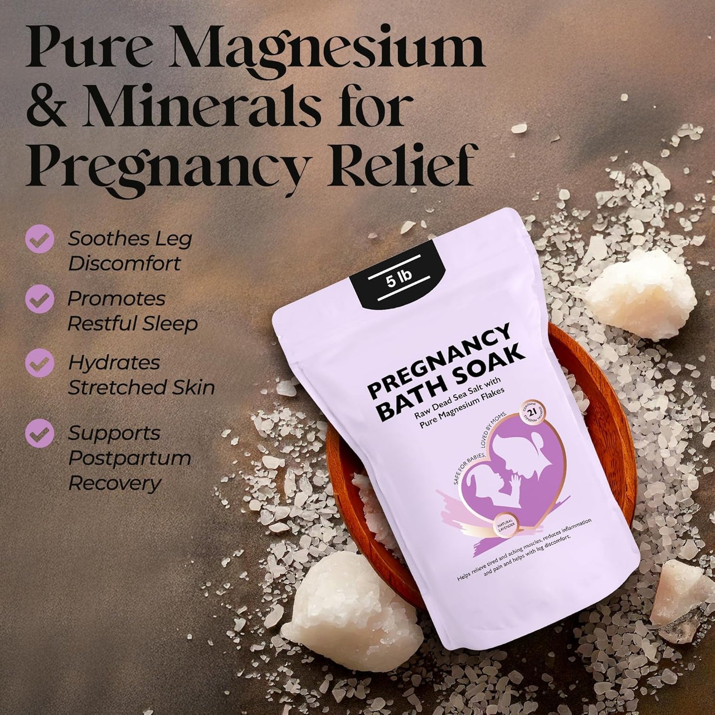 Aromasong Dead Sea Pregnancy Bath Soak - Natural Lavender Magnesium Flakes for Muscle Relief | 5 LB