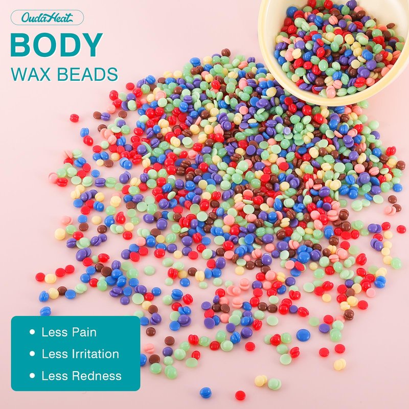 3 lb Bulk Hard Wax Beads, Rosin-Free & Hypoallergenic Formula for Sensitive Skin, Pain-Free Brazilian Hair Removal Waxing Bead for Bikini, Face, Body, Salons Wax Beans Supply, 5 Silicone Sticks
