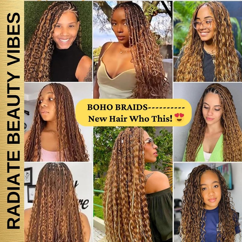 Syrenlore Highlighted Honey Blonde Braiding Human Hair for Boho Knotless Braids 18 Inch 50G LIGHT BULK, Ombre 4/27 Curly Braiding Hair Deep Wave Human Hair Bulk, No Weft Blonde & Brown Hair Extensions