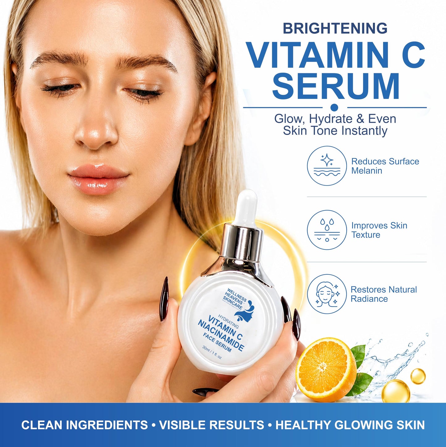 Anti-Aging Face Serum - Brightening Vitamin C Face Serum, Illuminating Formula for Improving Appearance of Dark Spots, Fine Lines & Wrinkles - Niacinamide Serum, Skin Care, All Skin Types 30 ml
