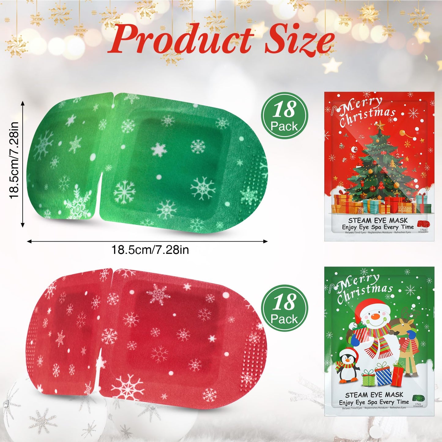 Demissle 36 Pack Christmas Steam Eye Masks Bulk for Dry Eyes Disposable Eyes Masks Cover Self Heating Red and Green Moist Heat Eyemasks Holiday Warm Eye Compress Gift for Women Home Office Travel