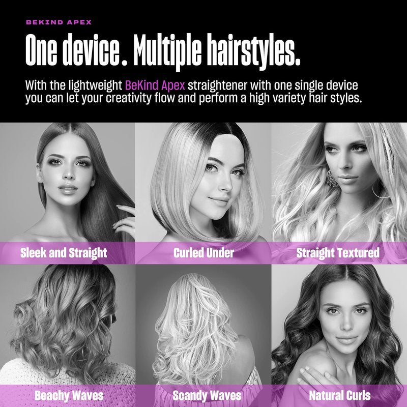 Bekind Apex 2-in-1 Hair Straightener Flat Iron | 1“ 460°F Straightener & Curler for All Hairstyles | UltraSmooth Tech | 15s Fast Heating & Temp Memory | Gift Set for Girls Women (Violet Bloom)