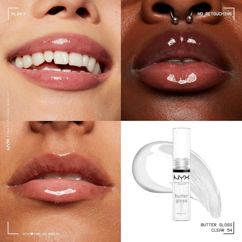 NYX Butter Gloss - Non-Sticky Clear Lip Gloss for Smooth Shine | Sugar Glass