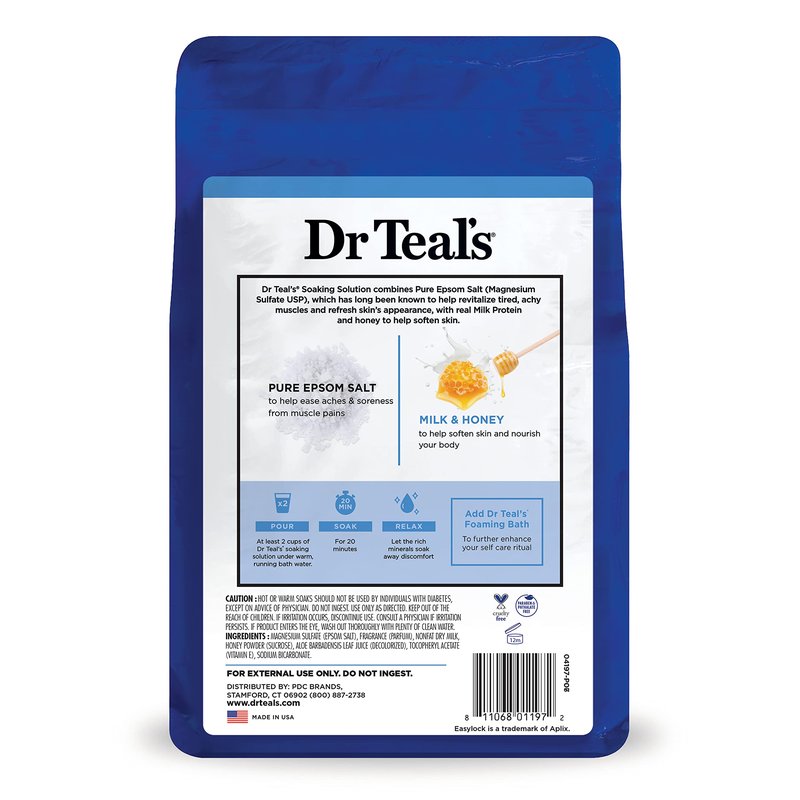 Dr Teal's Epsom Salt Soaking Solution, Soften & Nourish with Milk and Honey, 48 Oz (Packaging May Vary) (Pack of 2)