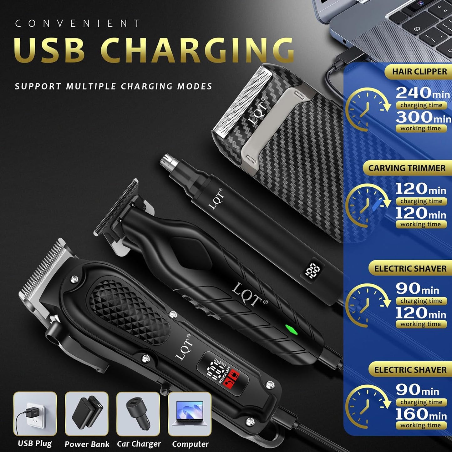 Professional Hair Clippers for Men - Cordless Trimmer Set with Nose & Ear Groomer | Rechargeable Electric Shaver