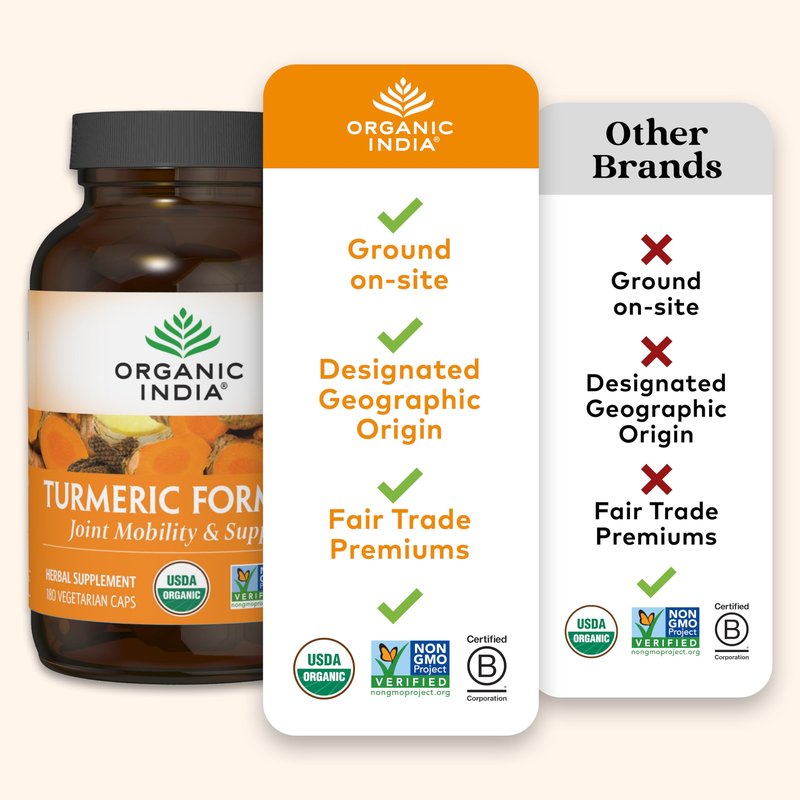 ORGANIC INDIA Turmeric Curcumin Herbal Supplement - Joint Mobility & Immune Support, Healthy Inflammatory Response, Whole Root Supplement, Trikatu, USDA Certified Organic, Non-GMO - 180 Capsules