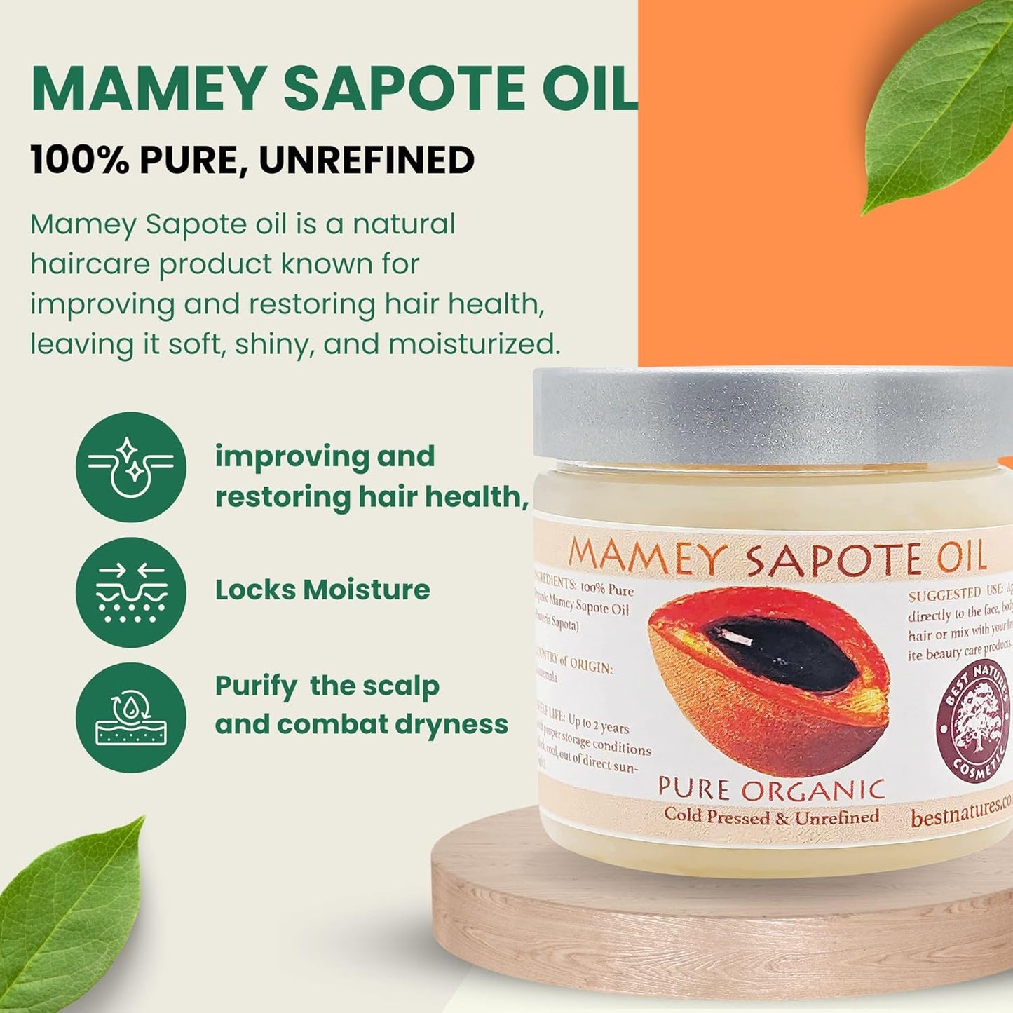Nature's Cosmetics Mamey Sapote Oil - Organic Cold Pressed Hair & Skin Oil for Curly Hair | 5 fl oz / 150 ml