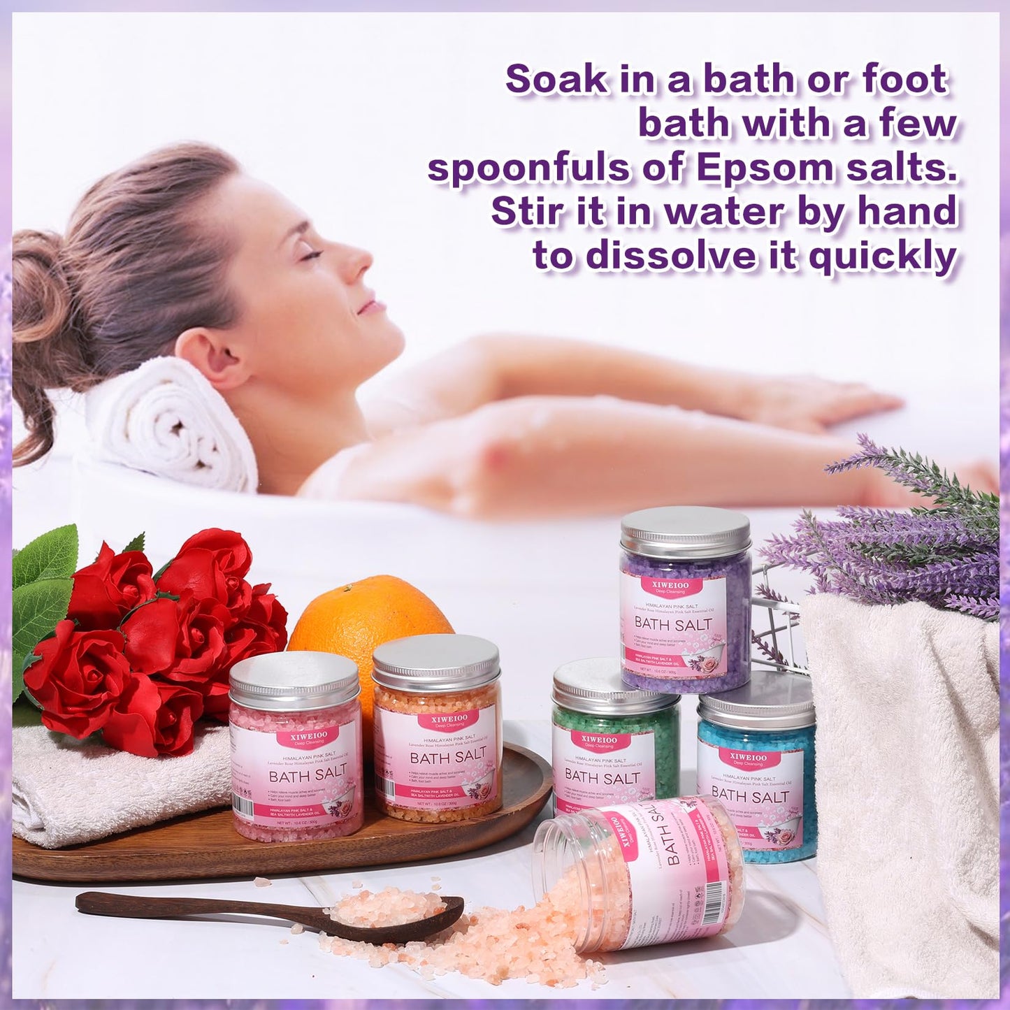 XIWEIOO 6 Pack Bath Salt KIT for Soaking Himalayan Pink Salt Lavender