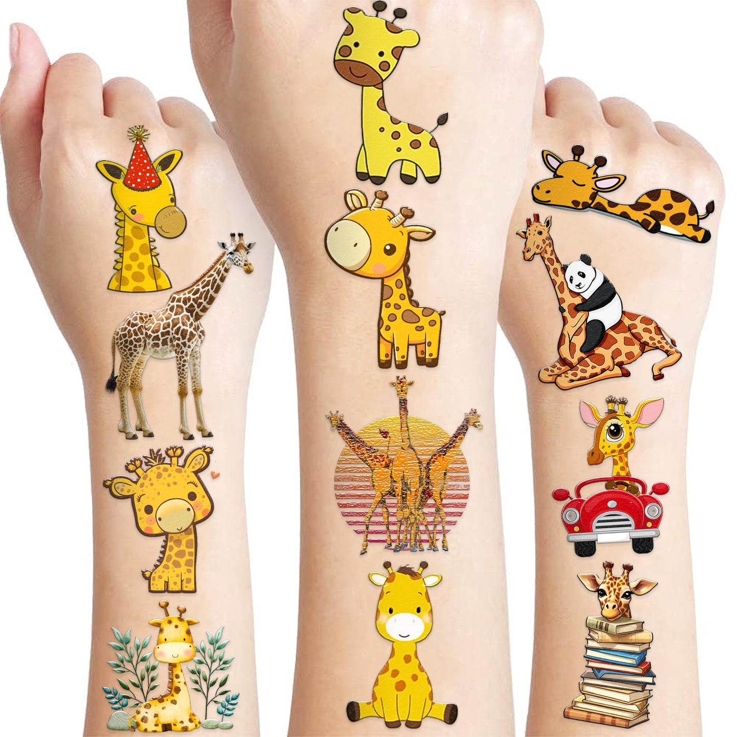 96 PCS Giraffe Face Pre-cut Temporary Tattoos for Kids Sticker