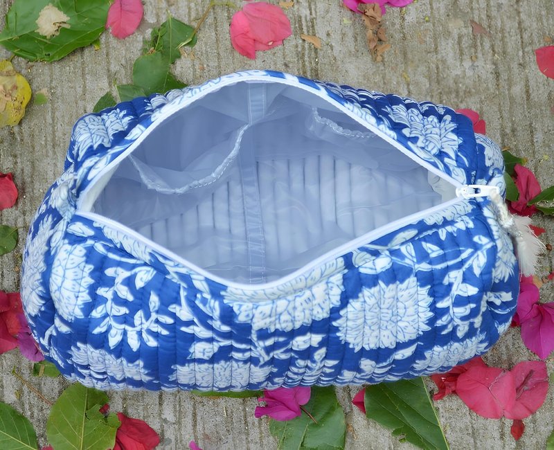 INDACORIFY 100% Cotton Block Print Cosmetic Toiletry Bags Boho Beauty Toiletry Kits Travel Case Pouch for Women's Printed Cotton Tote Bag (Pattern- 1)
