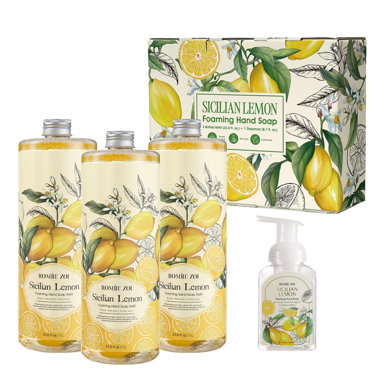 ROMIIE ZOI Hand Soap Refills Foaming, Lemon, 33.8 Fl Oz, 3-Pack