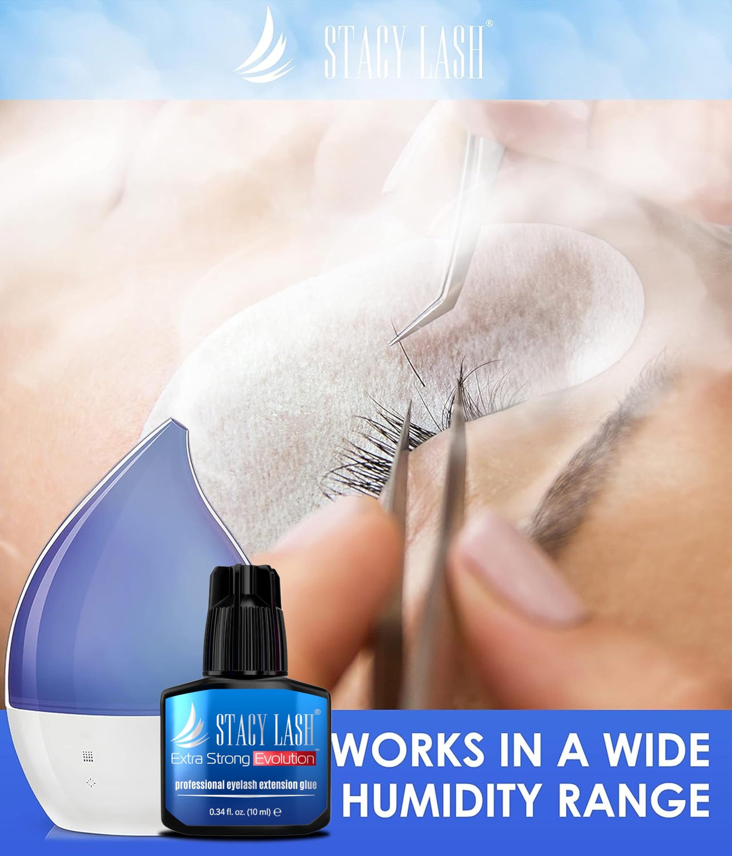 STACY LASH Extra Strong Evolution Eyelash Extension Glue (0.34 fl.oz/10 ml)/1-2 Sec Dry/Retention – 8 Weeks/Black Adhesive/Lash Tech Supplies