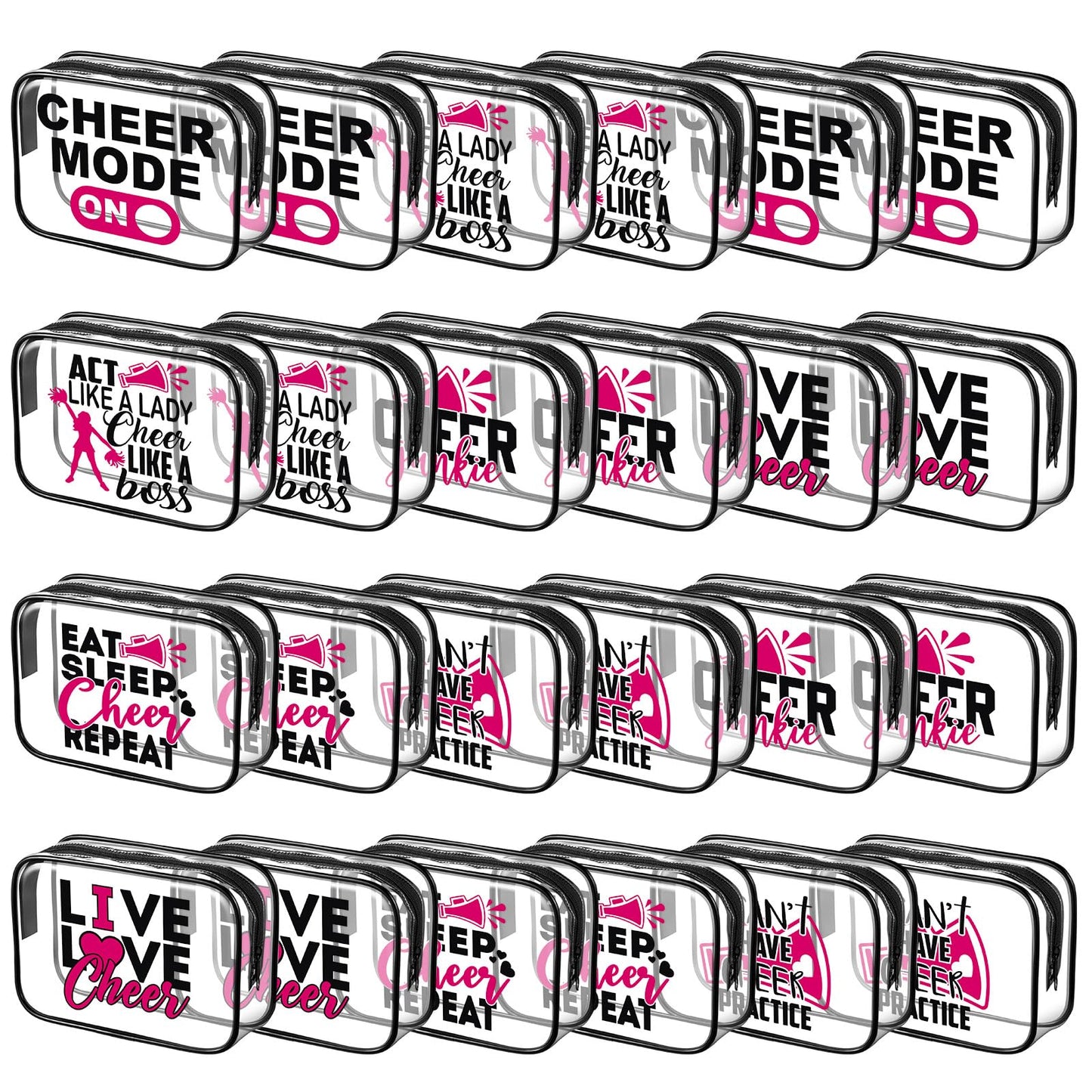 Abbylike 24 Pcs Cheer Team Gifts Cosmetic Bag 7 x 4.7 x 2.4'' Makeup Bag Cosmetic Toiletry Zipper Pouch Clear Zipper Case for Cheerleaders Women(Cheerleaders)
