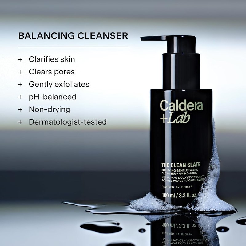 Caldera + Lab Men's Organic Foaming Facial Cleanser - Vegan Exfoliating Face Wash for Dry, Sensitive & Normal Skin