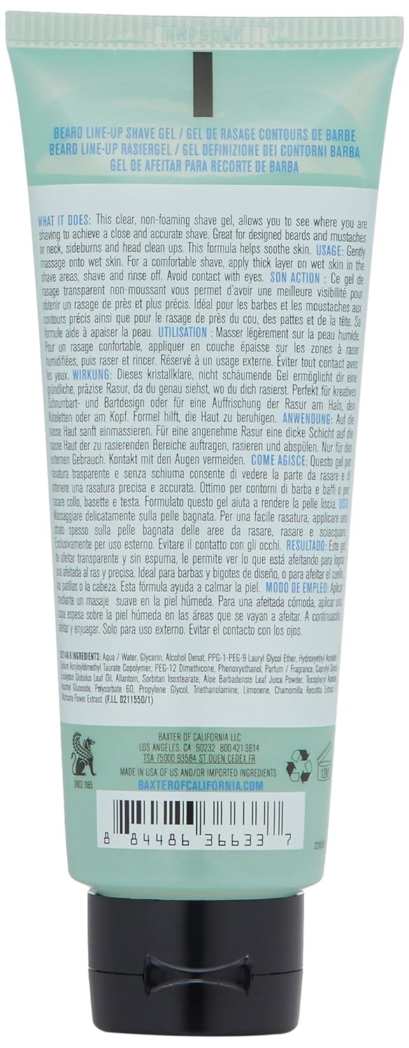 Baxter of California Beard Line-Up Shave Gel for Men - Non-Foaming, Paraben-Free | 3.4 fl. oz.