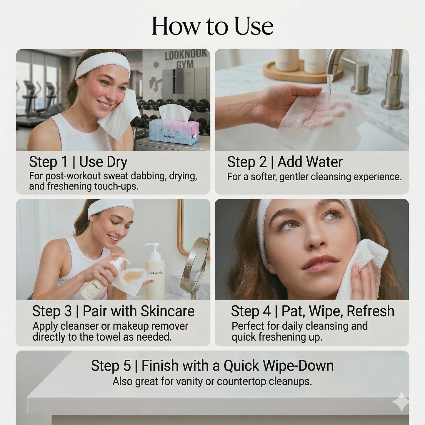 LOOKNOOK Disposable Face Towel, 50% Thicker, Soft for Sensitive Skin, Multipurpose Cleaning Cloth, 70 Count, 6 pack
