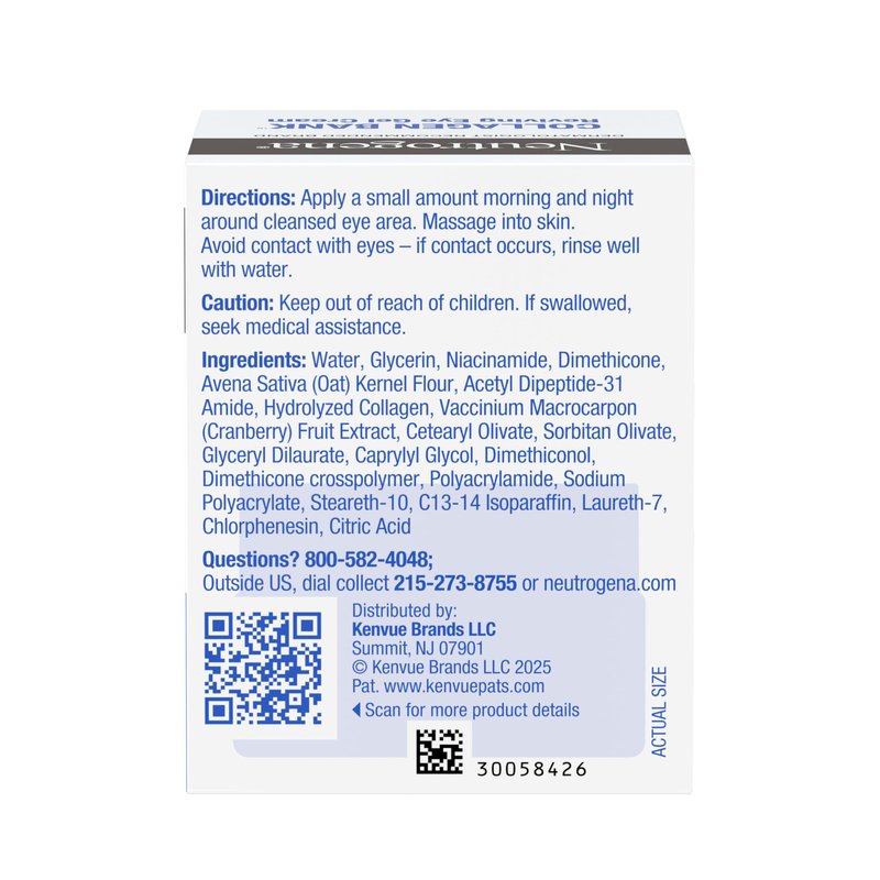 Neutrogena Collagen Bank Reviving Eye Cream, Under Eye Cream, Helps Preserve Collagen, Visibly Improves Dark Circles, Puffiness, Fine Lines, Texture, Fragrance Free, with Peptides 0.5 oz