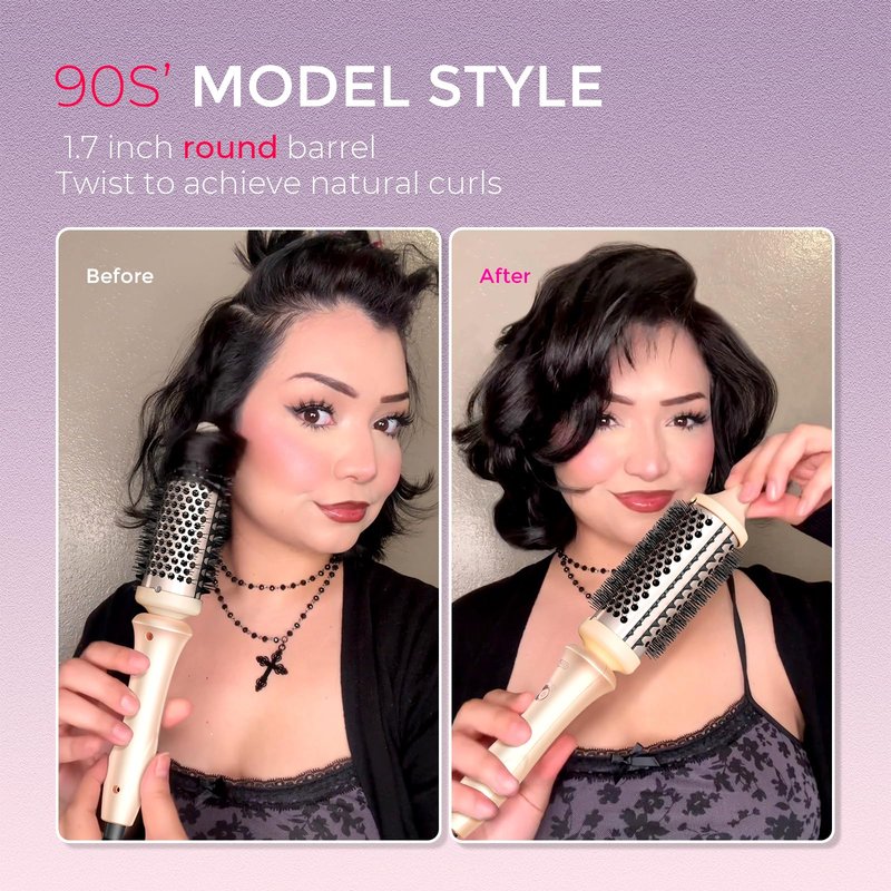 TYMO Thermal Brush Curling Brush - STYLUX 1.7 Inch Blowout Volumizer with Flexi-Fit for Hair Straightening, Heated Round Styler Tool, Hair Straightener and Curler 2 in 1, Dual Voltage, Pink