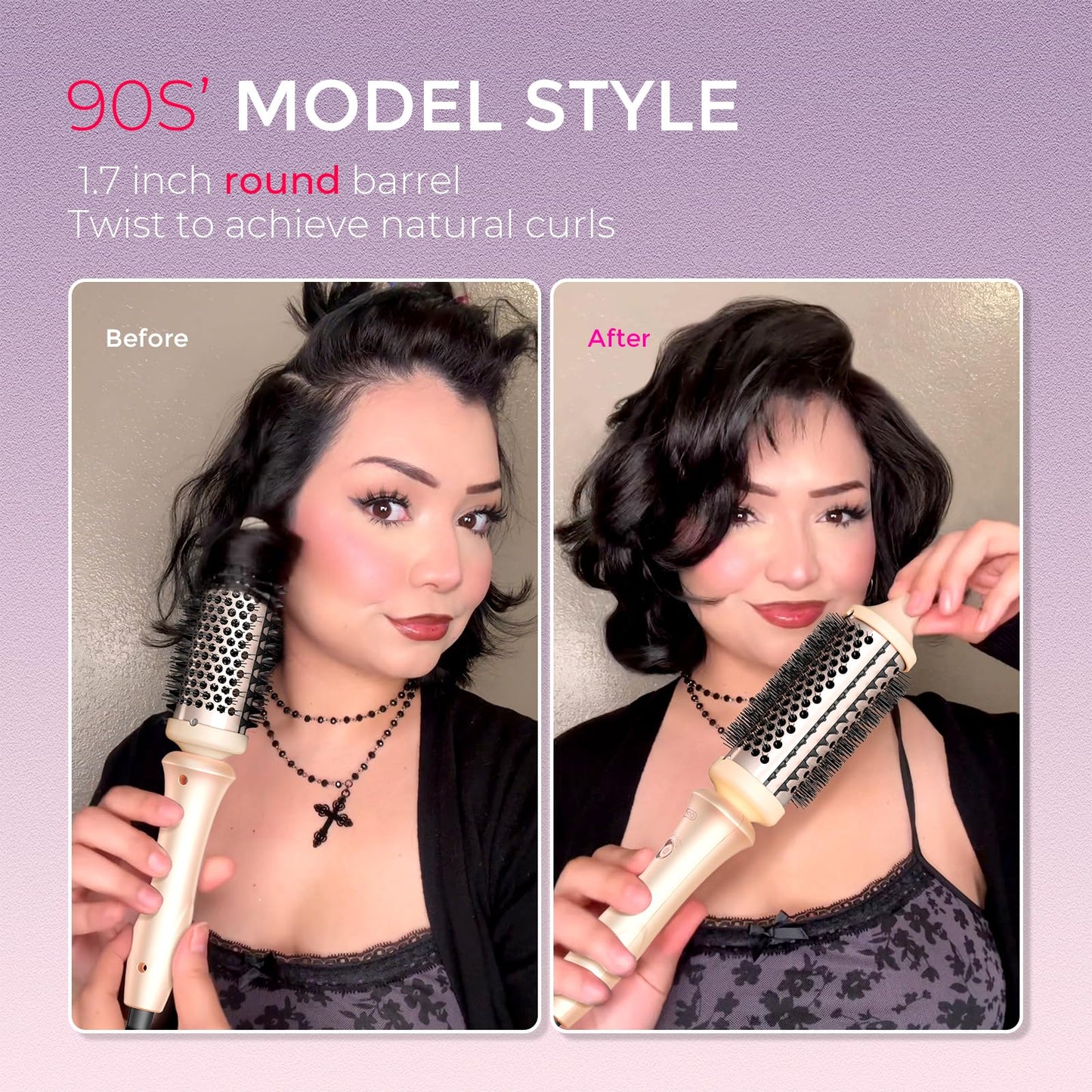 TYMO Thermal Brush Curling Brush - STYLUX 1.7 Inch Blowout Volumizer with Flexi-Fit for Hair Straightening, Heated Round Styler Tool, Hair Straightener and Curler 2 in 1, Dual Voltage, Pink