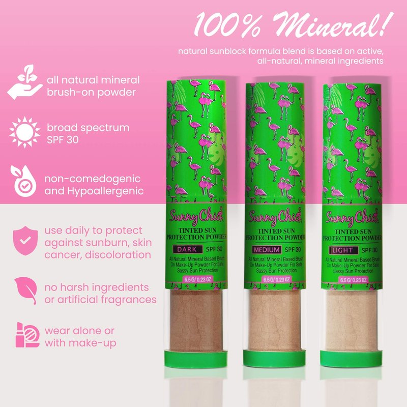 Sunny Chick Tinted Sunscreen Powder- Brush-On Mineral Sunblock SPF30 .23OZ (Medium)