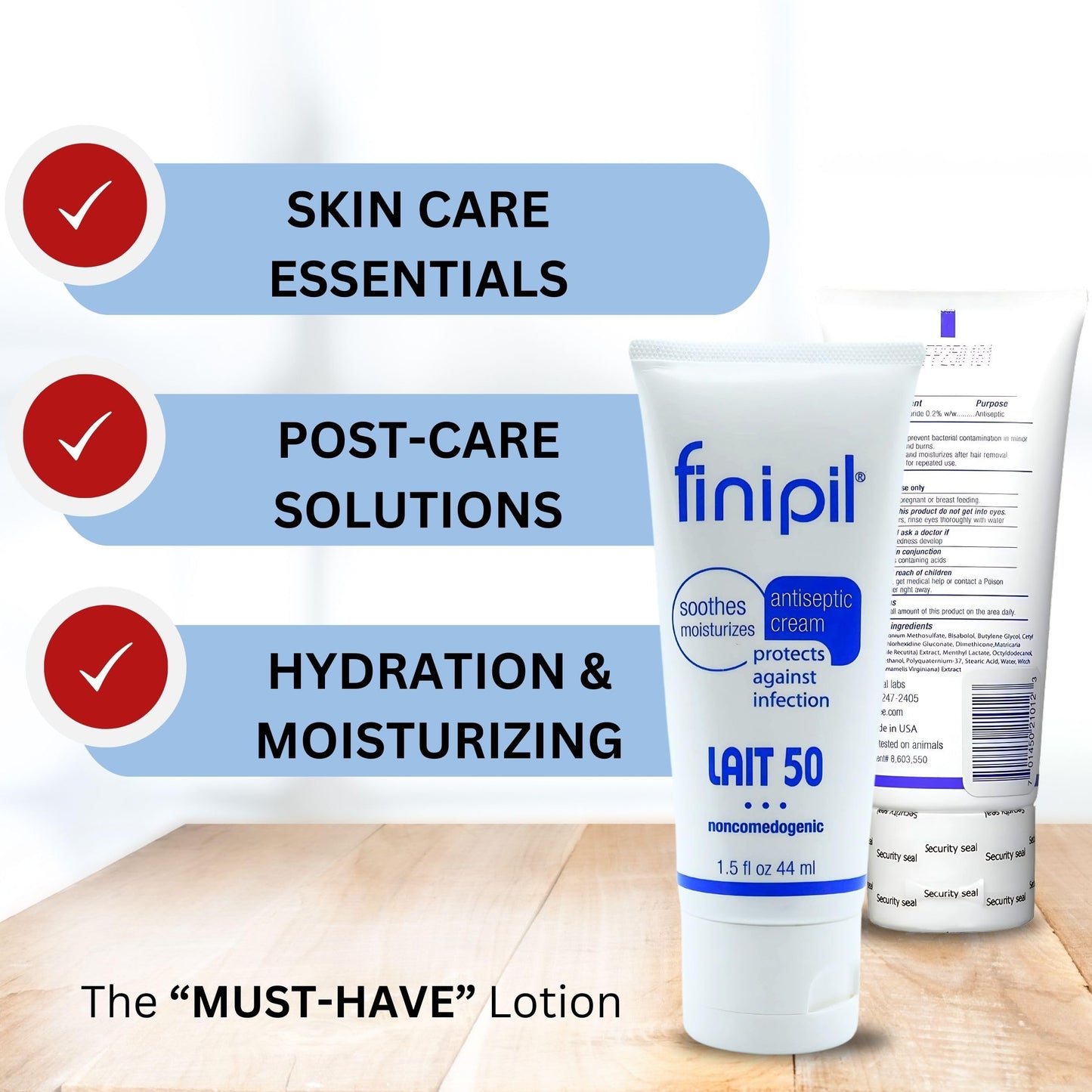 Nufree Finipil Lait 50 – Antiseptic Post-Hair Removal Lotion, Soothes & Protects Skin, Set of 2 Tubes 44 Ml