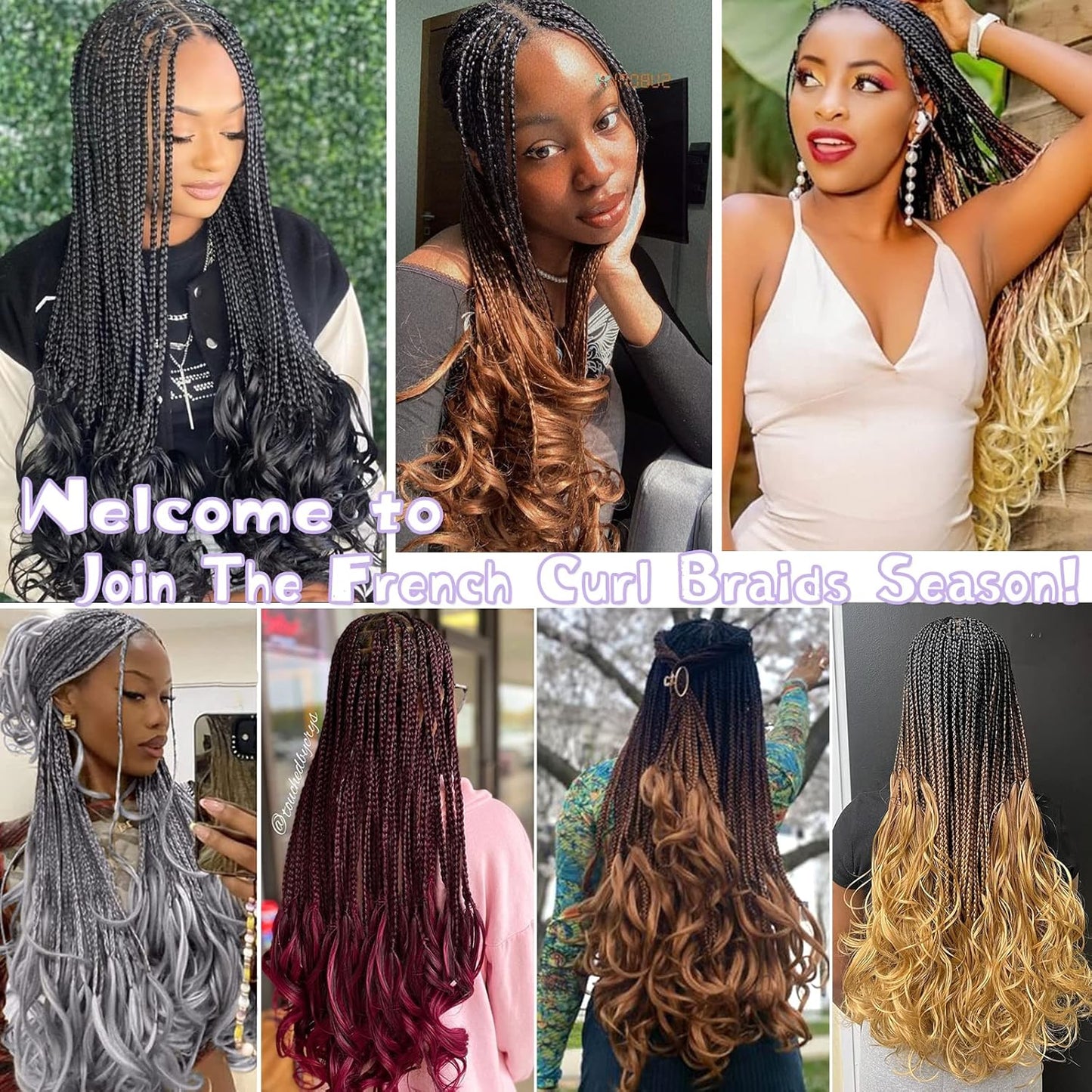 French Curl Crochet Braids - 22 Inch Goddess Box Braids | 8 Packs Pre-Looped Synthetic Hair Extensions (1B#)