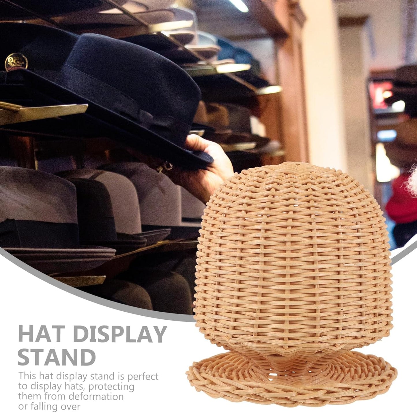 Rattan Hat Display Stand - Dome Shape Wicker Mannequin Head Holder for Hats & Wigs | Stylish Home Décor