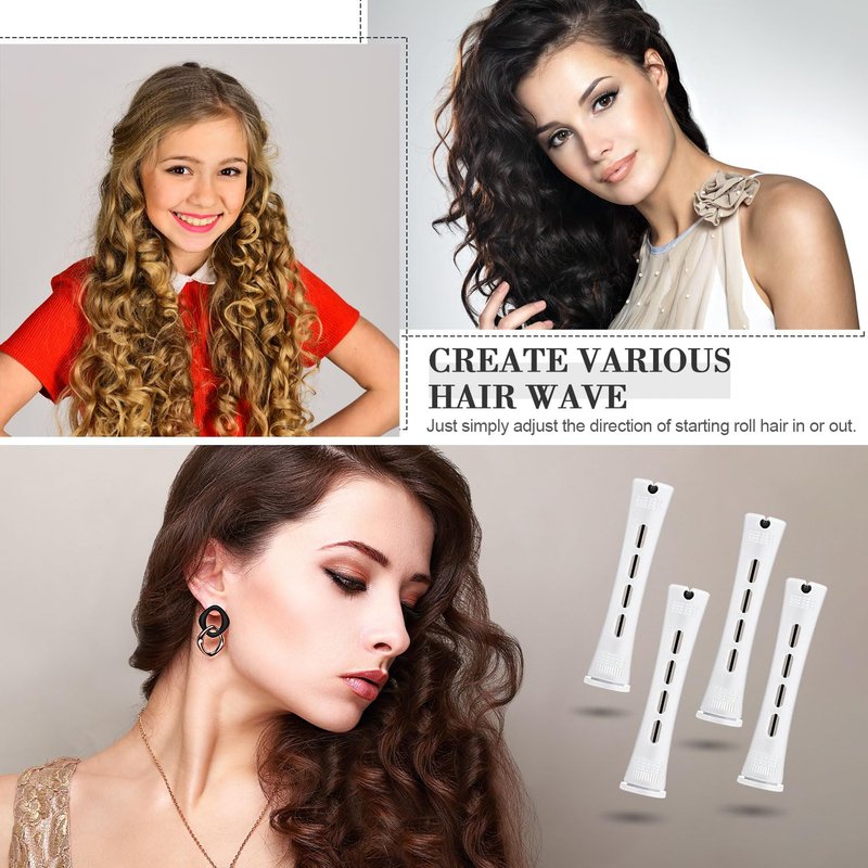 Chuangdi 24 Pcs Hair Perm Rods Plastic Cold Wave Perming Curlers Hair Rollers with Steel Pintail Comb Rat Tail Comb Tools for Hairdressing Styling(White,0.63 Inches)