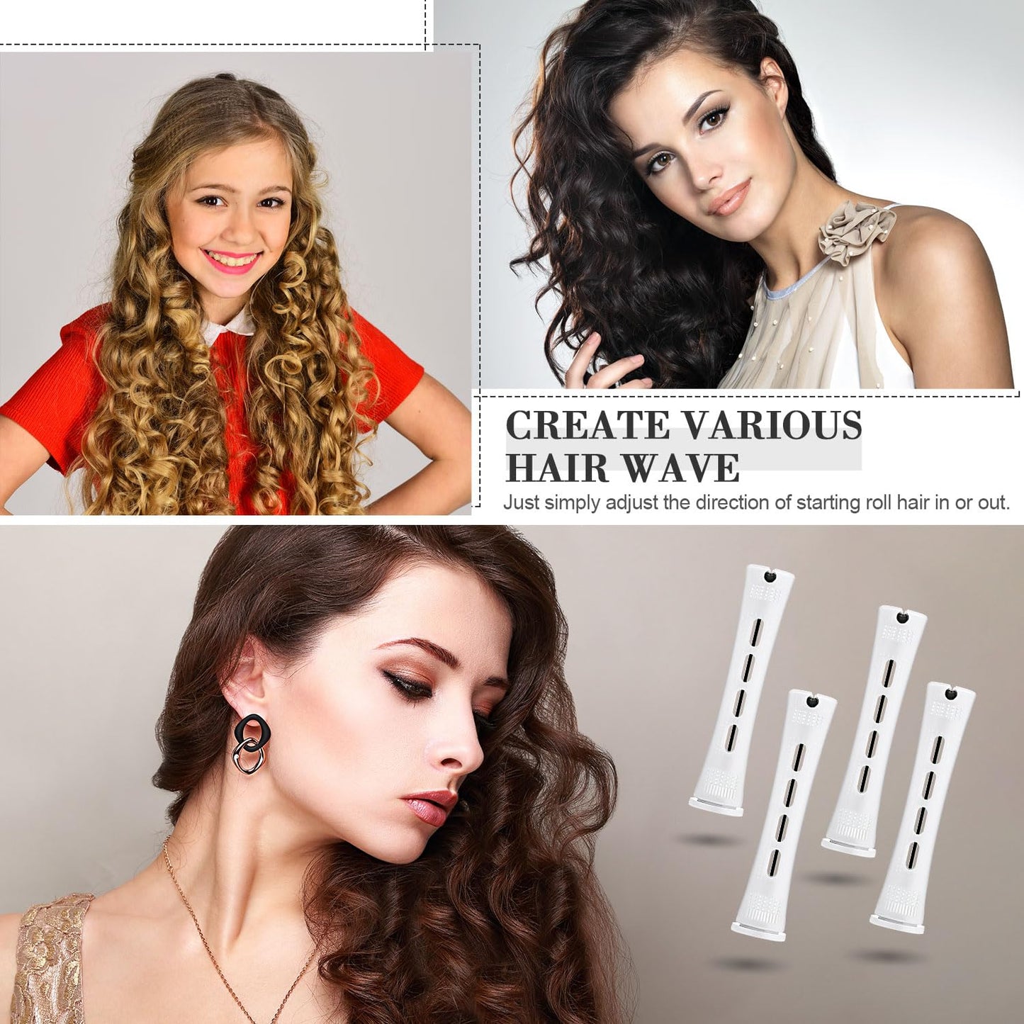 Chuangdi 24 Pcs Hair Perm Rods Plastic Cold Wave Perming Curlers Hair Rollers with Steel Pintail Comb Rat Tail Comb Tools for Hairdressing Styling(White,0.63 Inches)