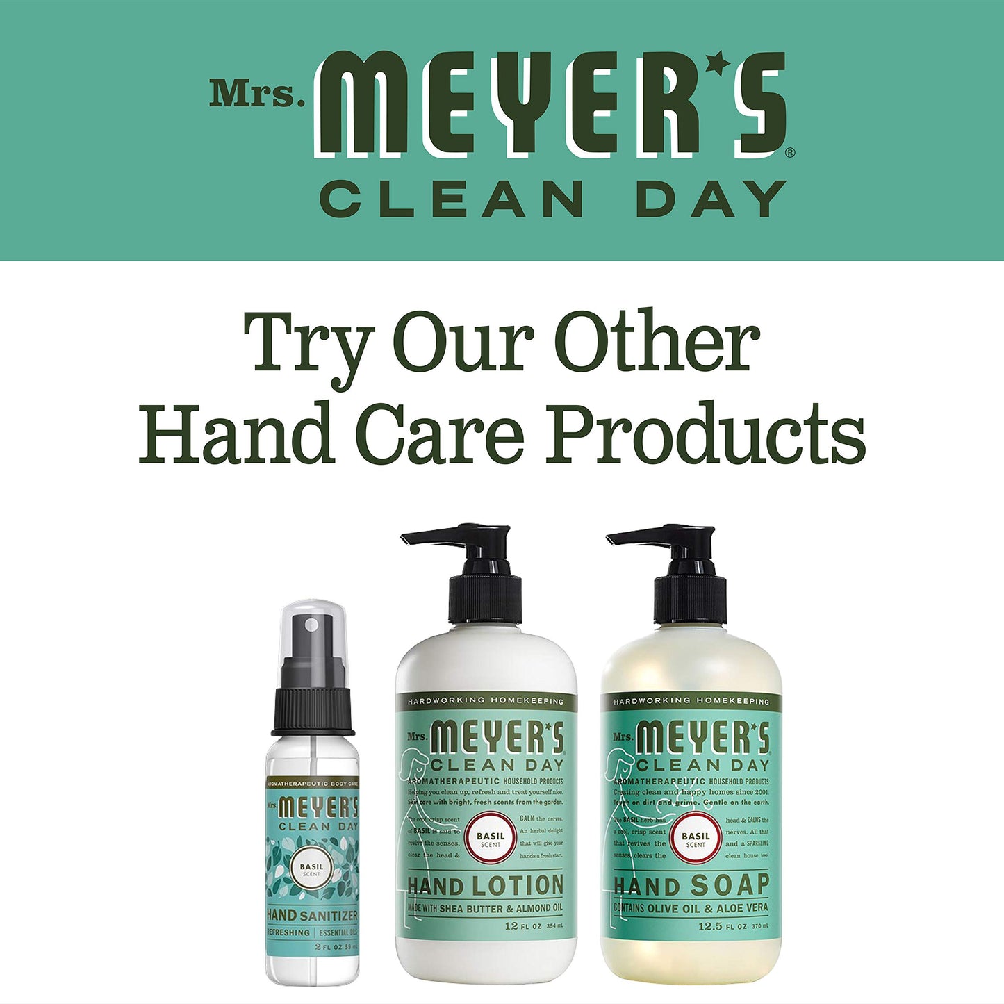 MRS. MEYER'S CLEAN DAY Hand Soap, Made with Essential Oils, Biodegradable Formula, Basil, 12.5 fl. oz - Pack of 3