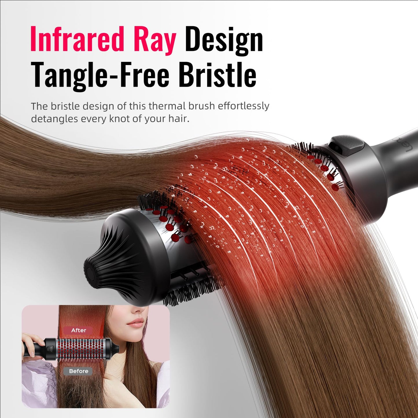Thermal Brush,Lena 1.5 Inch All-in-1 Heated Round Brush with Titanium Barrel-Infrared&Negative Ion Technology,Smooth,Frizz-Free Styling Tool,5 Heat Settings,LED Display,Black