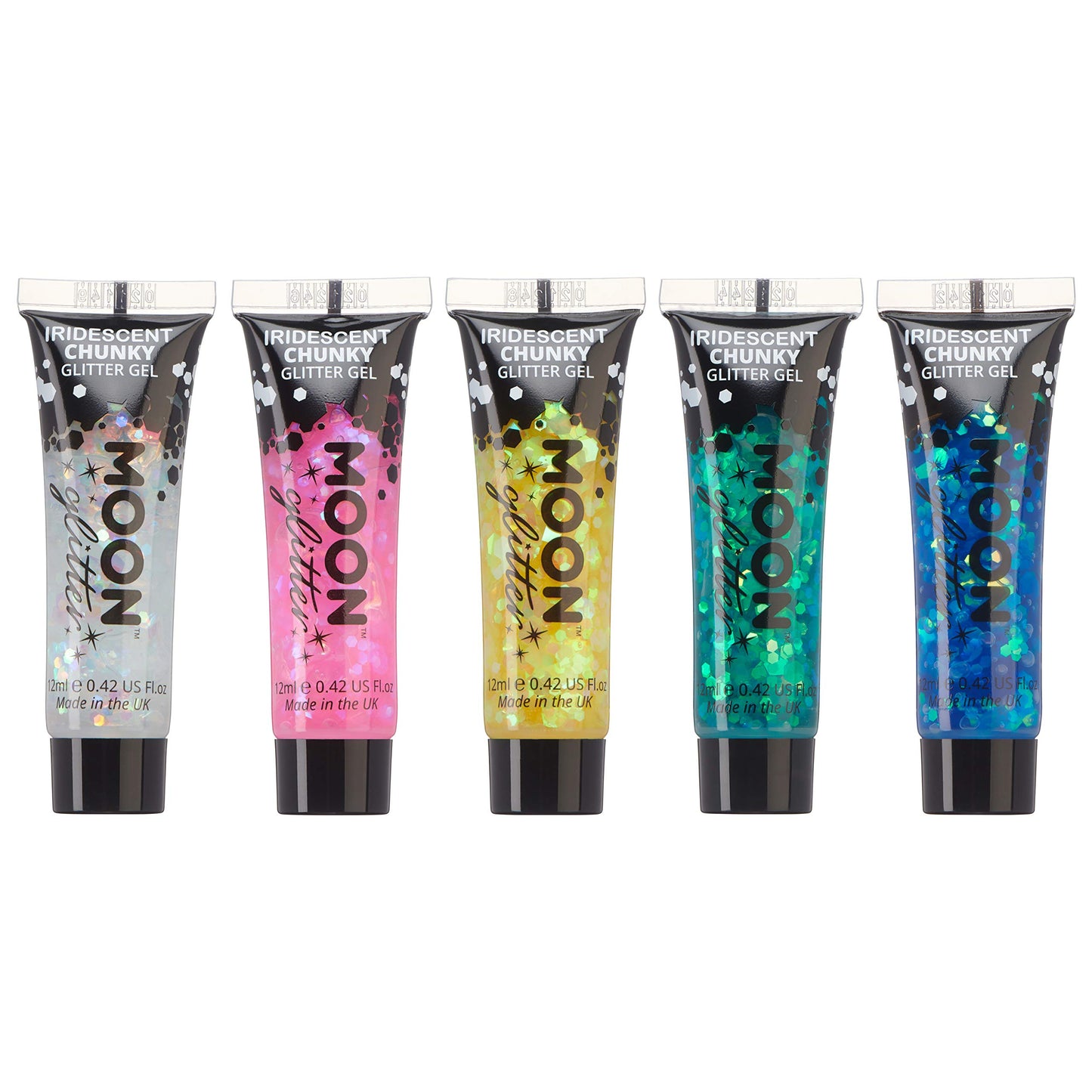 Iridescent Chunky Face & Body Glitter Gel by Moon Glitter - 0.40fl oz - Glitter Face Paint - Set of 5 colours