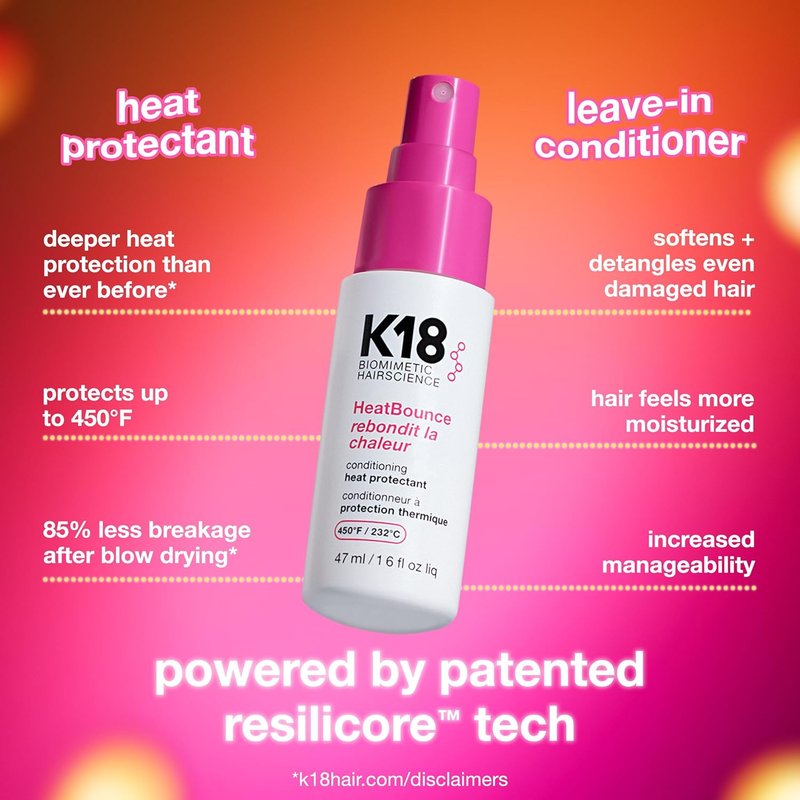 K18 HeatBounce Conditioning Spray - Lightweight Leave-In Heat Protectant for All Hair Types | 450℉ Protection, Smooth & Detangle