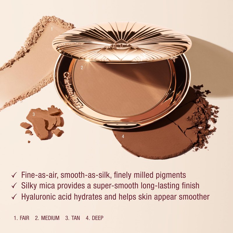 Charlotte Tilbury Airbrush Matte Bronzer - Smoothing & Blurring Powder Bronzer with an Airbrush Finish - Refillable Makeup Infused with Silky Mica & Hyaluronic Acid - 1 Fair