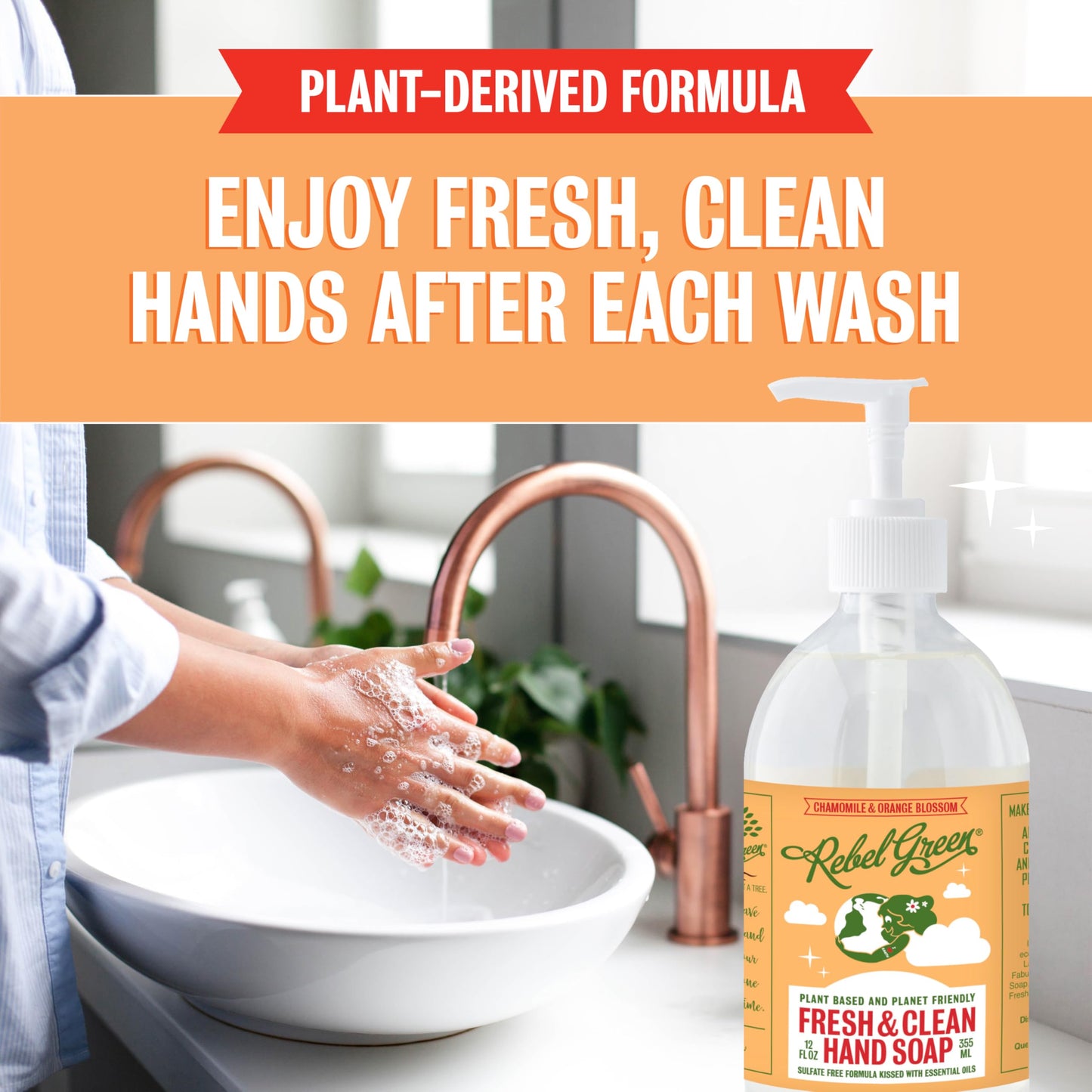 Rebel Green Fresh & Clean Hand Soap - Natural Liquid Hand Soap for Bathroom & Kitchen - Variety Pack, 12 fl oz Spray, Pack of 4