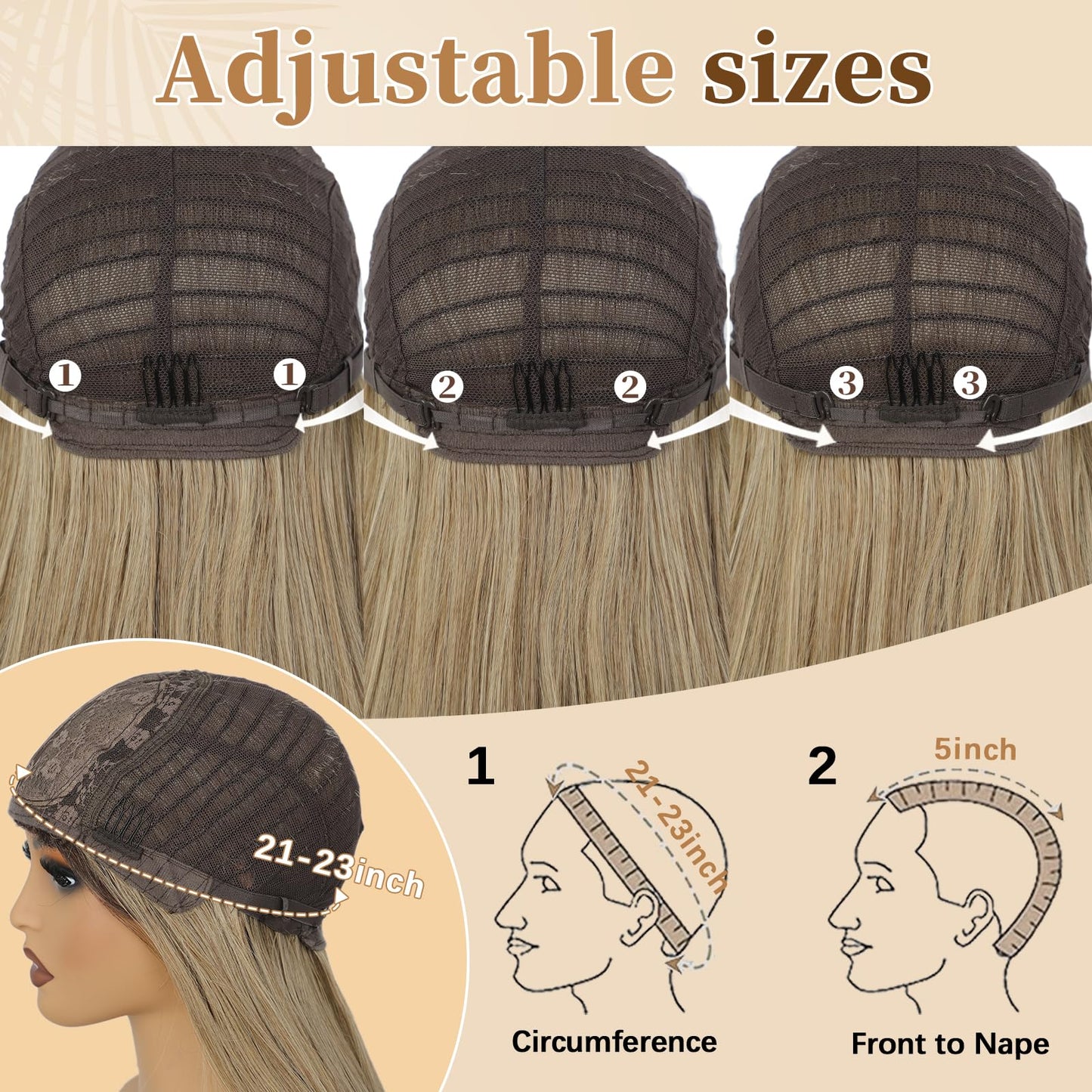 XIXIBI Blonde Wig with Bangs, Long Ombre Blonde Layered Wigs for Women, 4x4 Realistic Scalp with Free Parting, Realistic Heat Resistant Synthetic Wigs for Daily Party Cosplay Use 26Inch