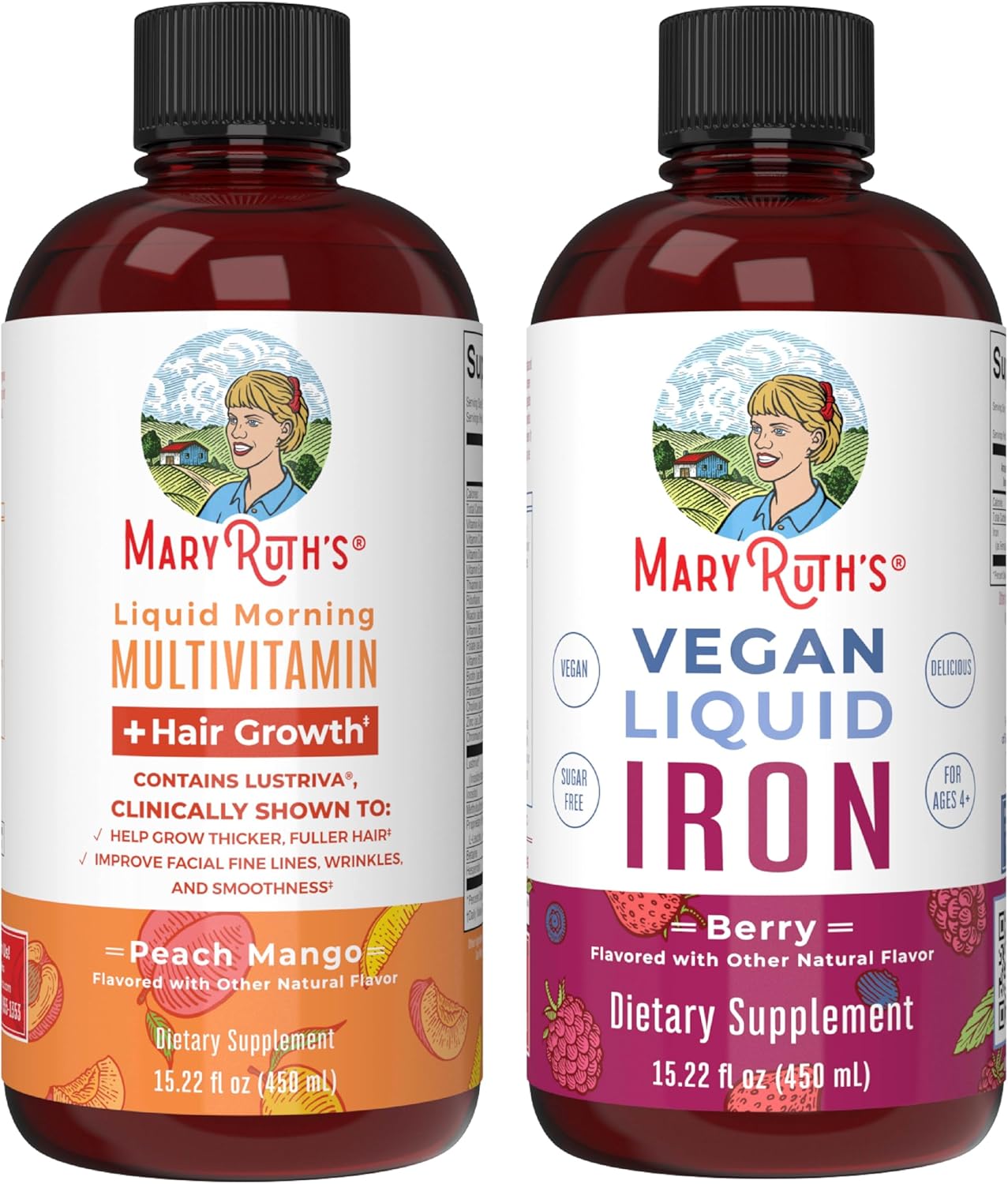 MaryRuth's Liquid Morning Multivitamin & Hair Growth Formula - Peach Mango, 15.22oz | Vegan, Non-GMO, Immunity Support