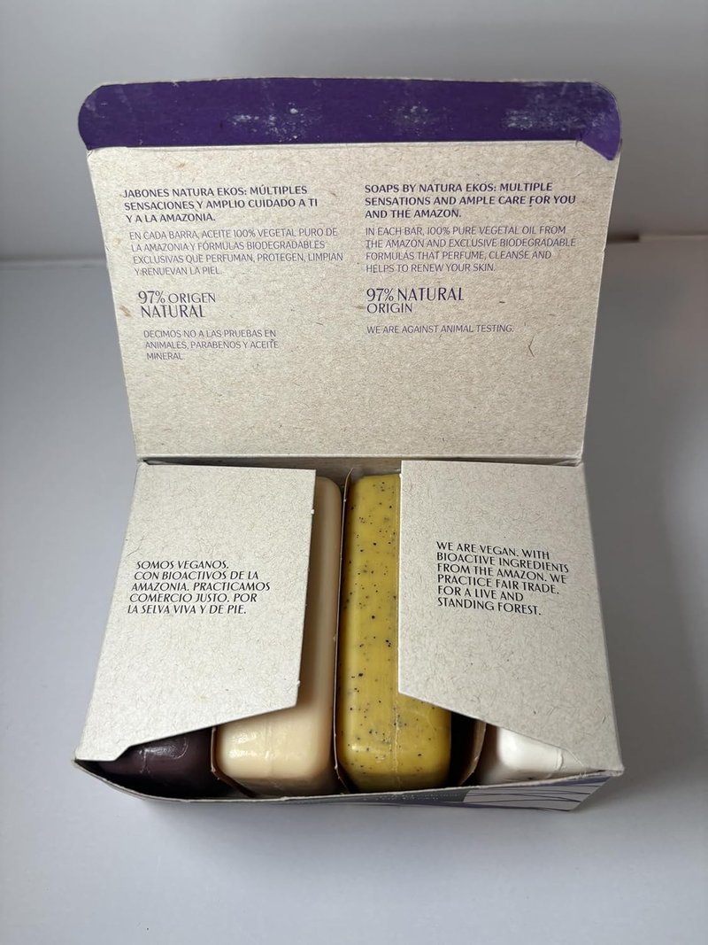 Natura Exfoliating Bar Soap Gift Set | 4-Pack with Brazil Nut, Açaí & Passion Fruit - Vegan, Fair-Trade, Gentle Exfoliation - 3.5oz Each