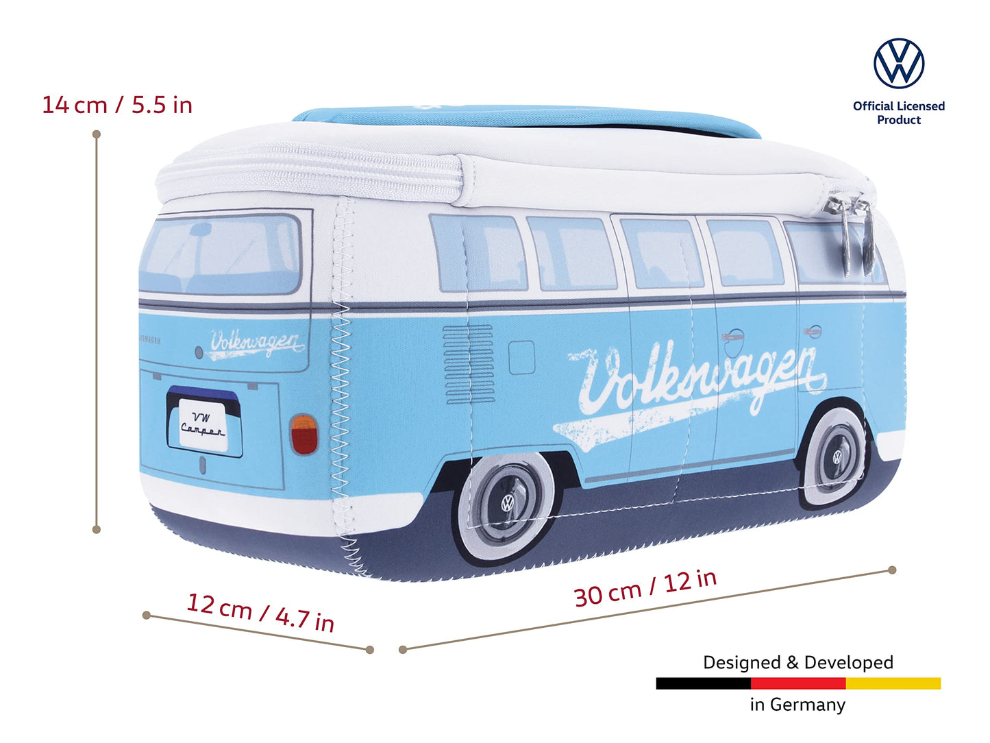 BRISA VW Collection - Volkswagen Neoprene Universal Makeup Cosmetics Toiletry Travel Pharmacy Bag in T1 Bus Design (Turquoise) (Large (11.8 x 5.5 x 4.7 inches))